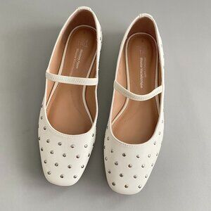 Time And Tru White Studded Mary Jane Flats Sz 8